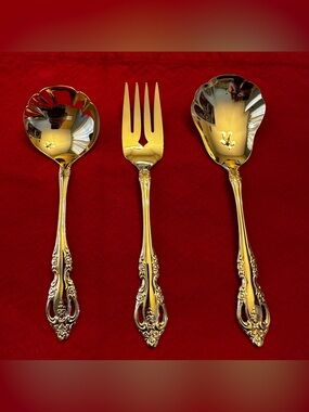 Oneida Community Golden Brahms Casserole Spoon, Meat Fork, Gravy Ladle Flatware